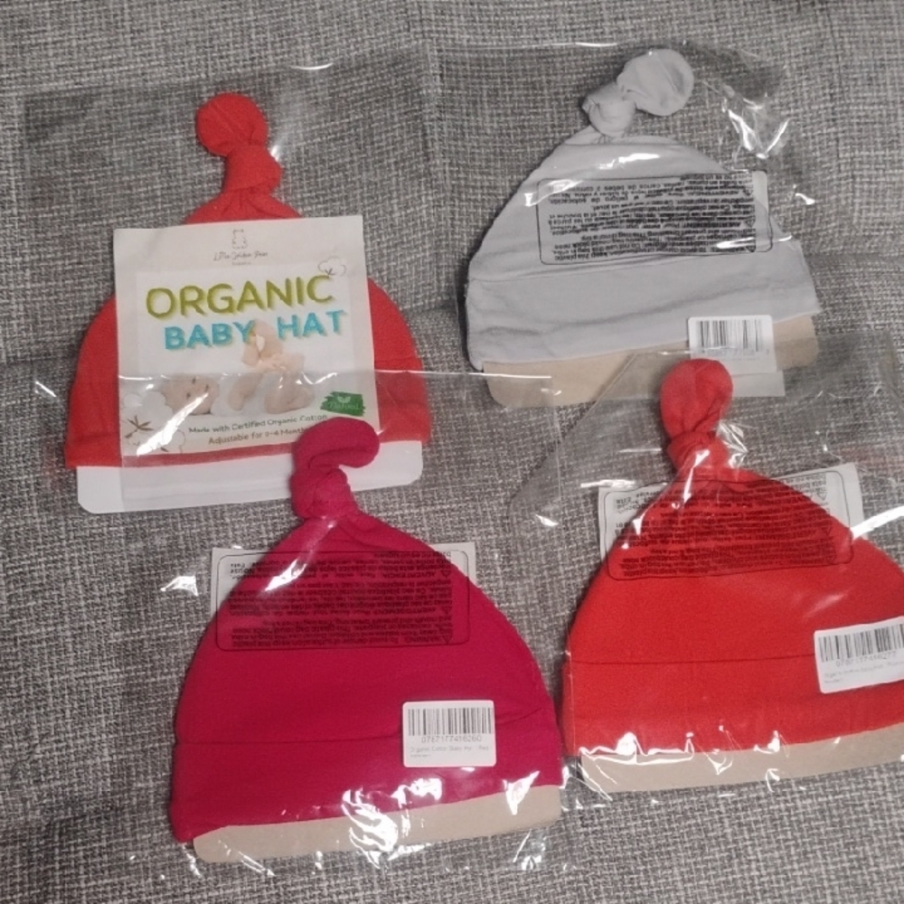 Organic Baby Hat Set - Red, Gray, Pink